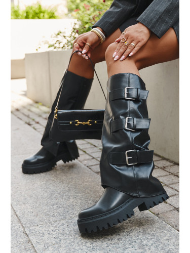 Boto Отопляеми дамски ботуши със сребърни клипси Черни Isavine