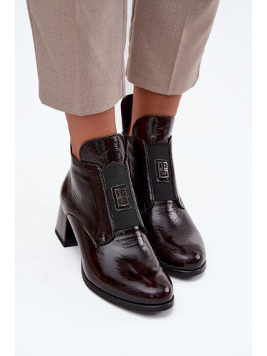 Zazoo Кожени лачени ботуши на висок ток с украса утеплени Зазу