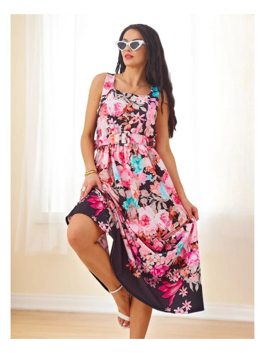 Resti Women's midi dress made of viscose, with straps and a belt in various floral patterns