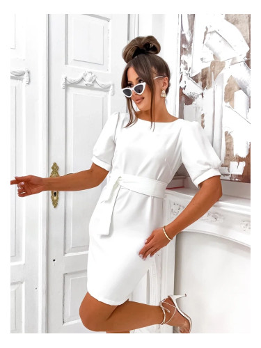 Resti Women's knee-length dress with puffy short sleeves and a belt