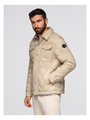Ombre Men's quilted jacket in shirt cut - beige