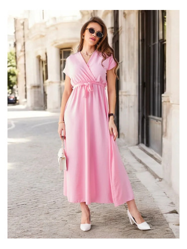 Resti Women's midi dress with a wrap neckline, short sleeves, and a belt