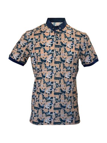 Мъжка тениска в прасковено със син принт