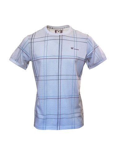 Мъжка бяла тениска на широко цветно каре