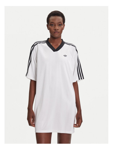 adidas Ежедневна рокля adicolor Football Jacquard KB8153 Бял Oversize