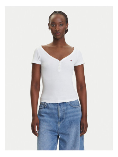 Tommy Jeans Тишърт Henley DW0DW20902 Бял Slim Fit