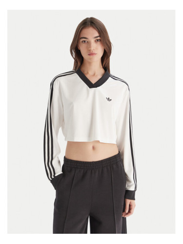 adidas Блуза adicolor Football Jacquard JV9740 Бял Loose Fit