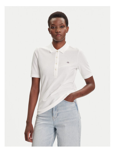 Gant Тениска с яка и копчета Shield 4202231 Екрю Slim Fit