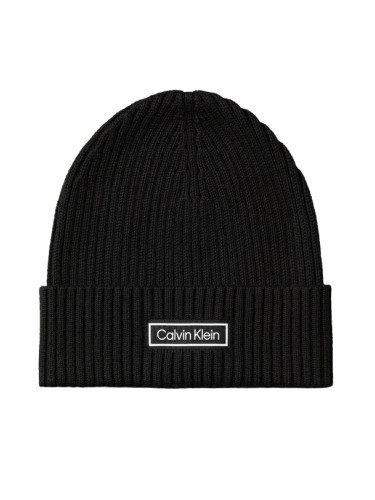 Calvin Klein Шапка Patch Chunky Rib Cotton Beanie LV04D8053G Черен