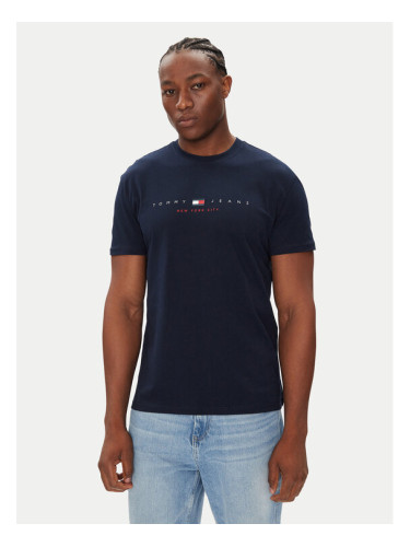 Tommy Jeans Тишърт Flag Linear DM0DM21911 Тъмносин Regular Fit