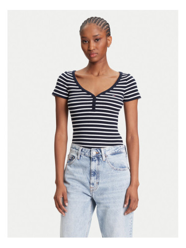 Tommy Jeans Тишърт Henley DW0DW20902 Тъмносин Slim Fit