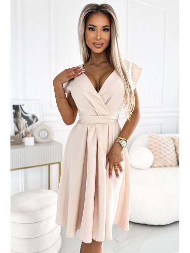 Разкроена миди рокля в бежов цвят 348-7