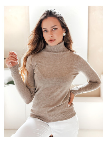 Дамски пуловер с висока яка VANORIA бежов
