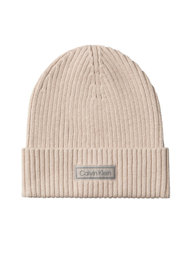 Шапка Calvin Klein Patch Chunky Rib Cotton Beanie LV04D8053G Бежов