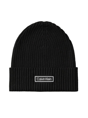 Шапка Calvin Klein Patch Chunky Rib Cotton Beanie LV04D8053G Черен
