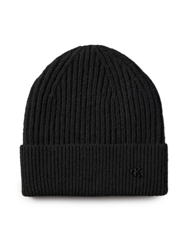 Шапка Calvin Klein Ck Metal Wool Beanie LV04D8032G Черен