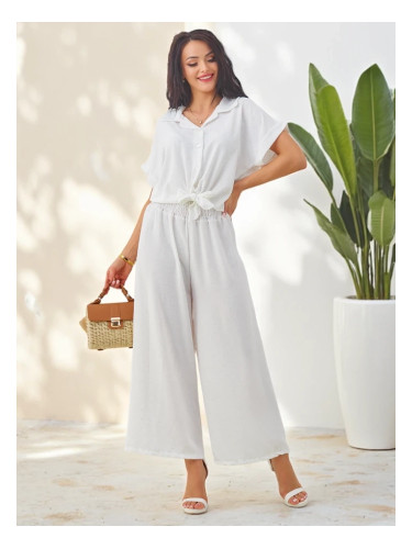 Resti Women's set with a tied short-sleeve shirt and flared pants with rhinestones