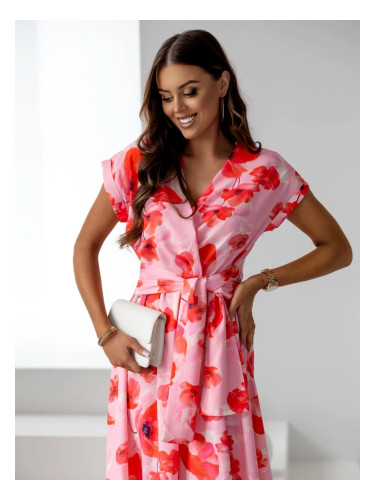Resti Women's midi dress with short sleeves, wrap neckline in spring flowers