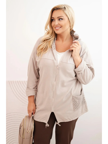 Kesi Włoski Women's Plus Size oversized cotton sweatshirt long sleeve beige