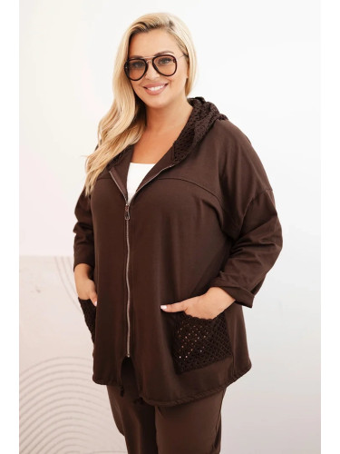 Kesi Włoski Women's Plus Size oversized cotton sweatshirt long sleeve brown