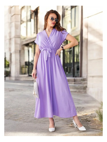 Resti Women's midi dress with a wrap neckline, short sleeves, and a belt