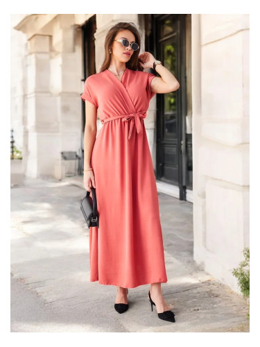 Resti Women's midi dress with a wrap neckline, short sleeves, and a belt