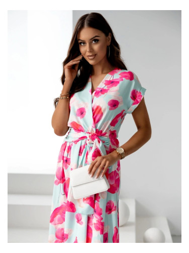 Resti Women's midi dress with short sleeves, wrap neckline in spring flowers