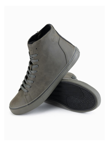 Ombre Men's high-top sneakers with matte texture and embossed logo - dark olive