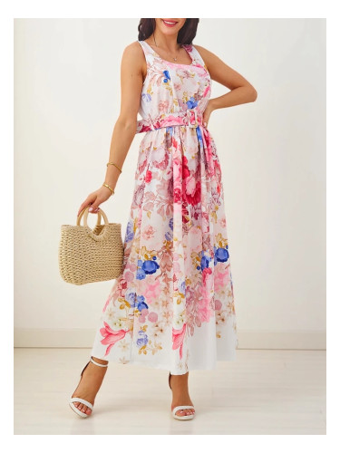 Resti Women's viscose midi dress with straps, with a belt in various flowers