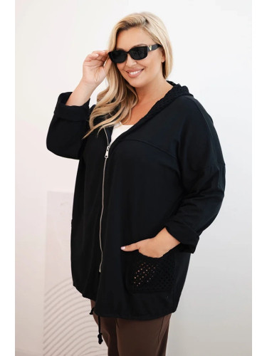 Kesi Włoski Women's Plus Size oversized cotton sweatshirt long sleeve black