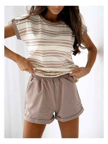 Resti Cotton women's set with short sleeves and striped shorts