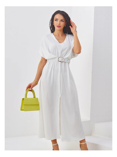 Resti Women's midi dress with short sleeves, V-neck and front slit