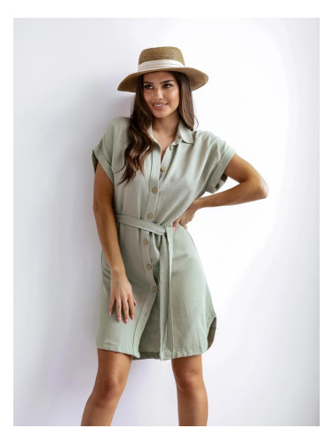 Resti Women's mini dress with short sleeves and a button closure belt