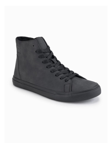 Ombre Men's high-top sneakers with matte texture and embossed logo - black