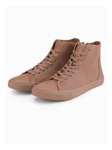 Ombre Men's high-top sneakers with matte texture and embossed logo - light brown