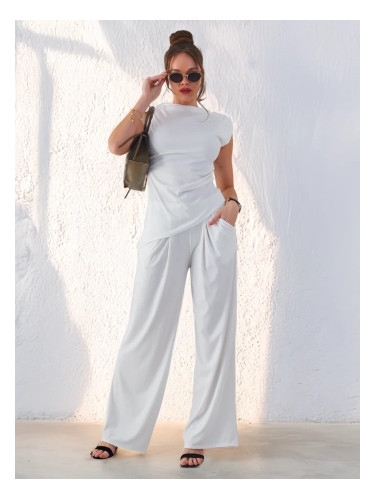 Resti Women's ribbed set, with an asymmetrical sleeveless top and flared pants