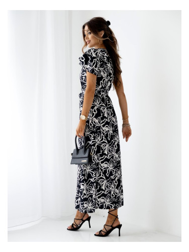 Resti Patterned women's midi dress with short sleeves, wrap neckline, and belt