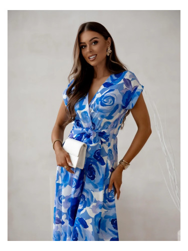 Resti Women's midi dress with short sleeves, wrap neckline in roses