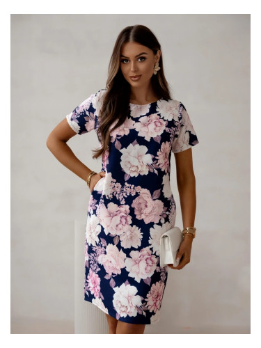 Resti Simple knee-length women's dress with short sleeves featuring a floral pattern