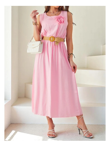 Resti Women's midi dress with straps, featuring a round neckline with a decorative flower