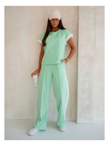 Resti Women's Ariadne Mint Set made of elastic cotton - mint, short sleeves, long trousers