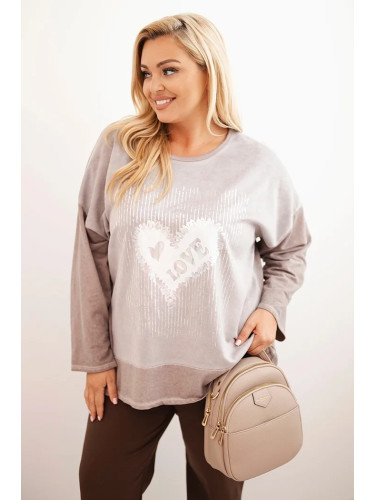 Kesi Włoski Women's Plus Size cotton sweatshirt with heart print and drawstrings fango