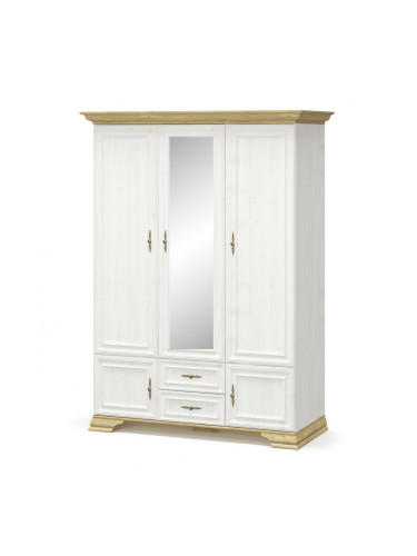 Трикрилен гардероб IRIS, Бял, Златен дъб