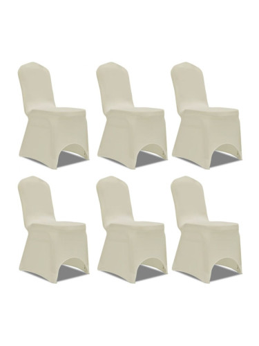 Еластични калъфи за столове, кремави – 6 броя