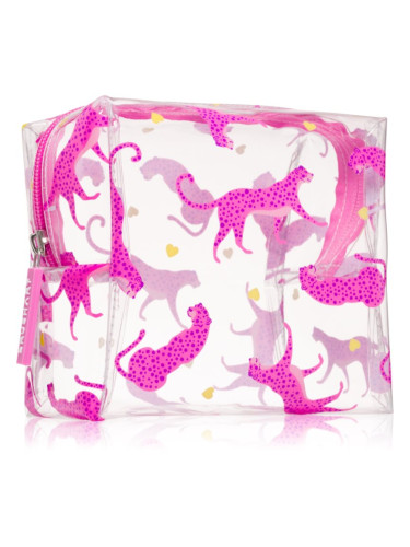 BrushArt Accessories Transparent cosmetic bag прозрачна козметична чантичка Cheetah in love 15 x 14 x 9 cm 1 бр.