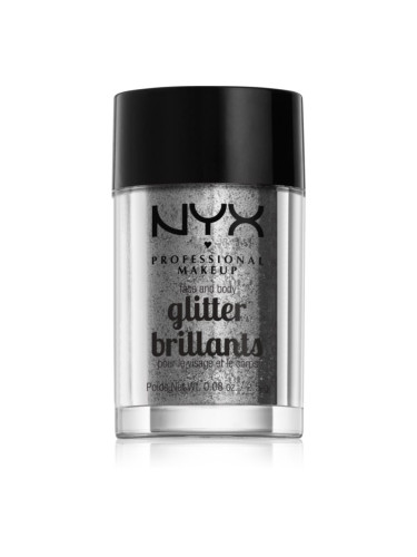 NYX Professional Makeup Face & Body Glitter Brillants брокат за лице и тяло цвят 10 Silver 2.5 гр.