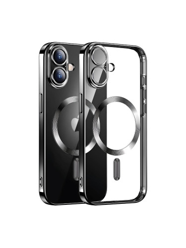 Силиконов кейс bSmart Chrome Magsafe с протектори за камерите, За iPhone 17 (6.3), Черен