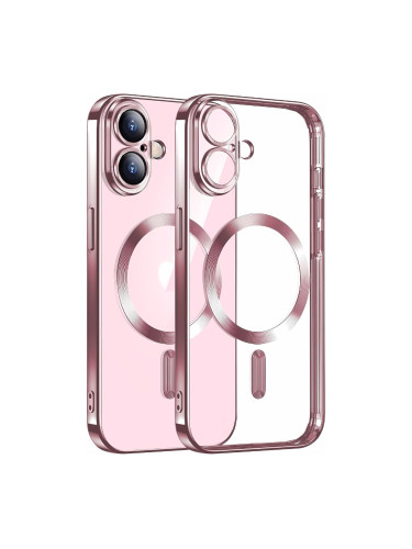 Силиконов кейс bSmart Chrome Magsafe с протектори за камерите, За iPhone 17 (6.3), Розово-златен
