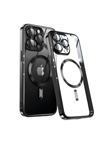 Силиконов кейс bSmart Chrome Magsafe с протектори за камерите, За iPhone 17 Pro (6.3), Черен