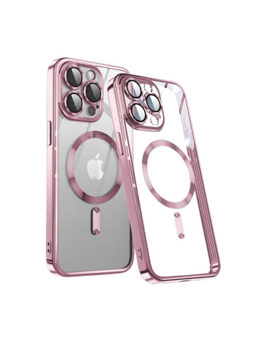Силиконов кейс bSmart Chrome Magsafe с протектори за камерите, За iPhone 17 Pro (6.3), Розово-златен